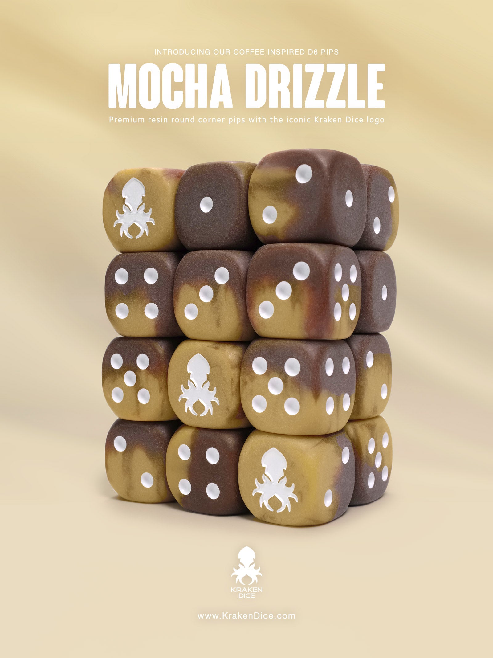 Mocha Drizzle D6 with Pips Dice Set